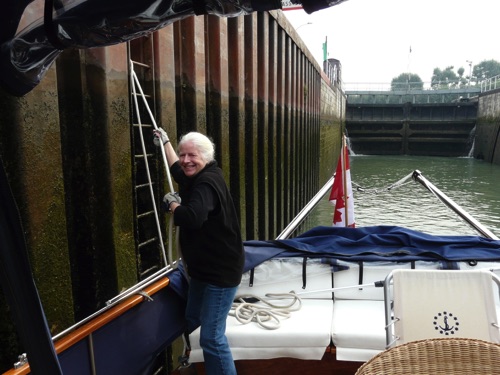 A valued crew member working the locks approaching Paris.